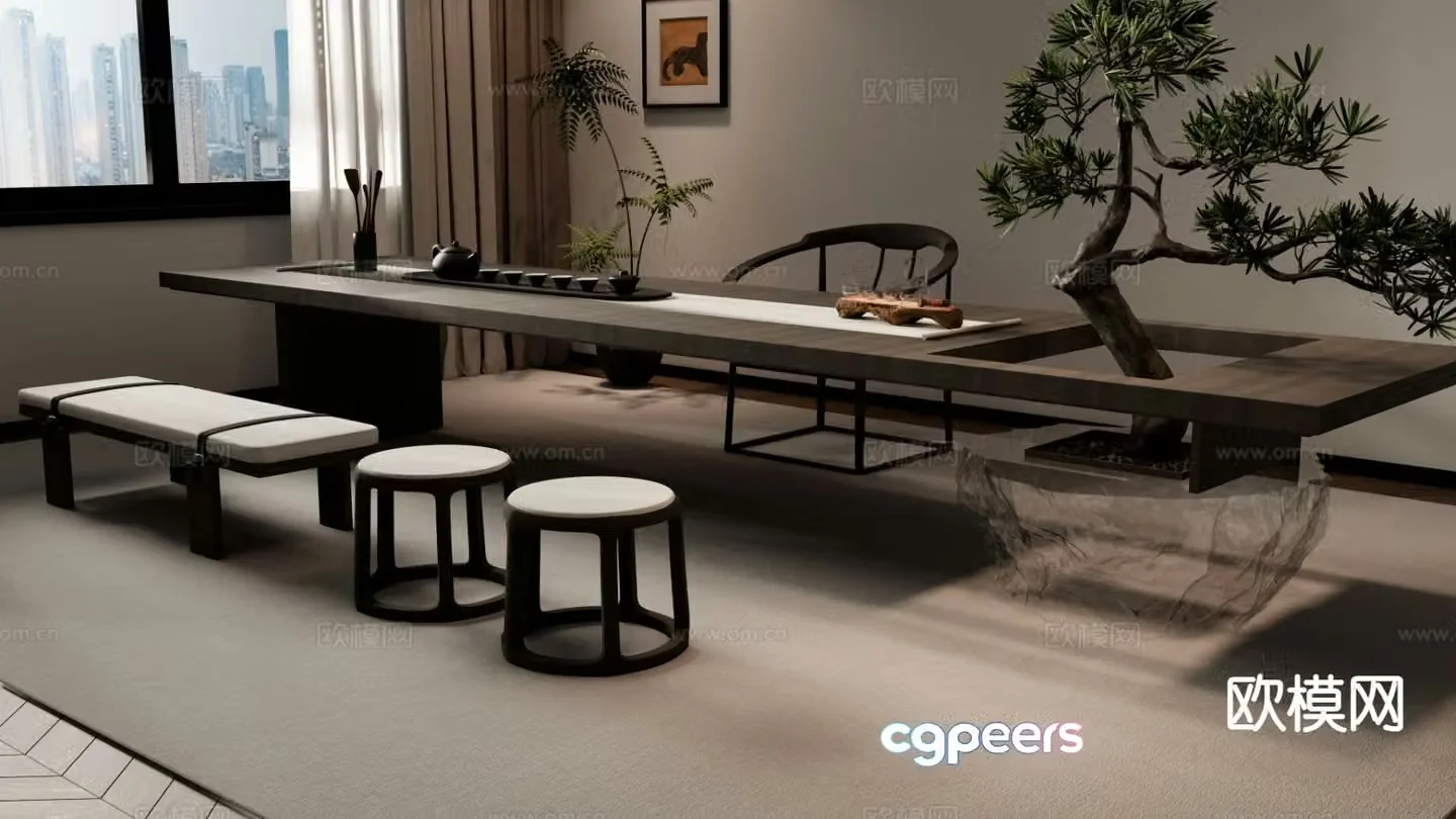 New Chinese style tea table tea table 3d model
