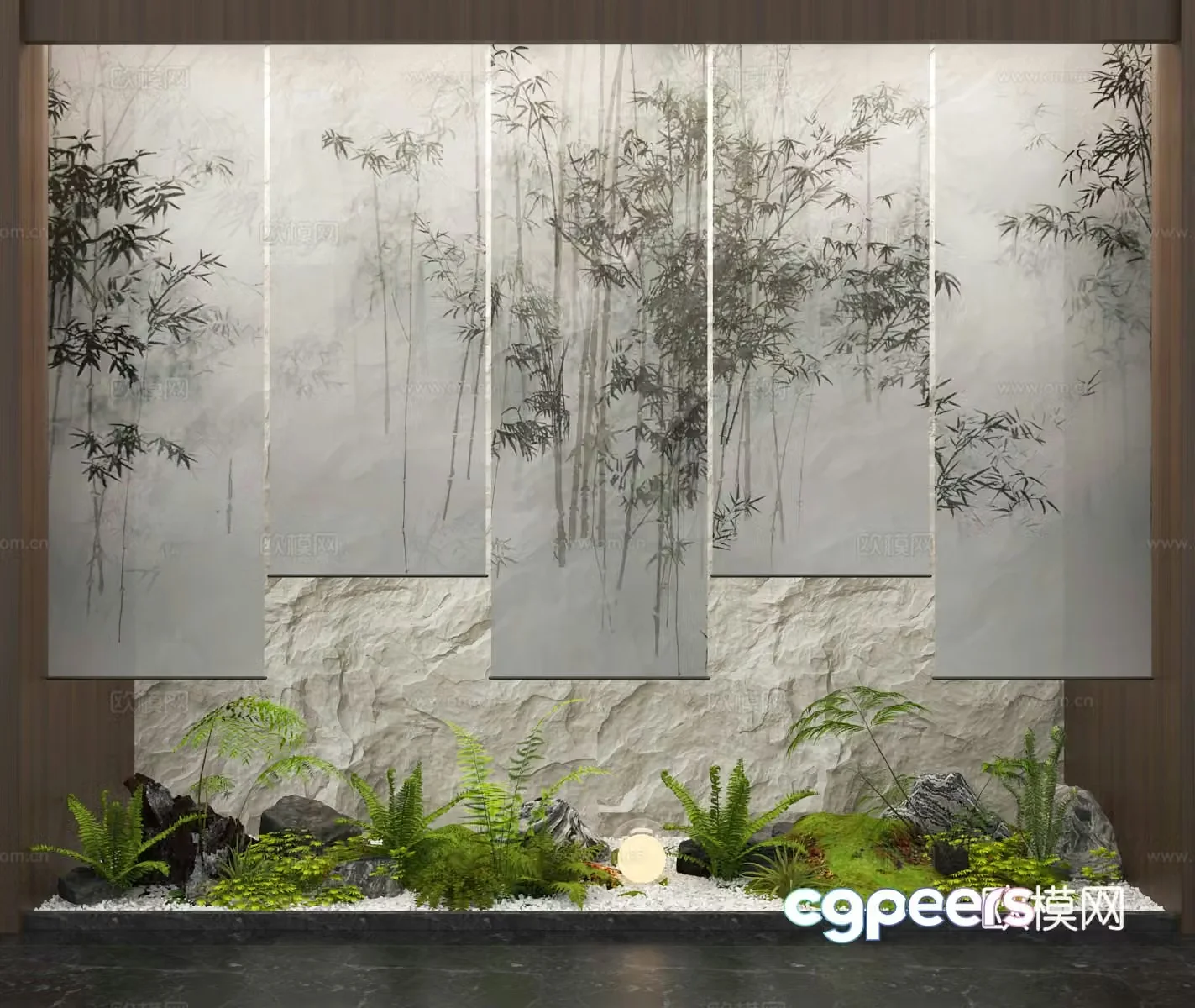 New Chinese-style indoor landscaping bamboo curtain gauze curtain 3D model