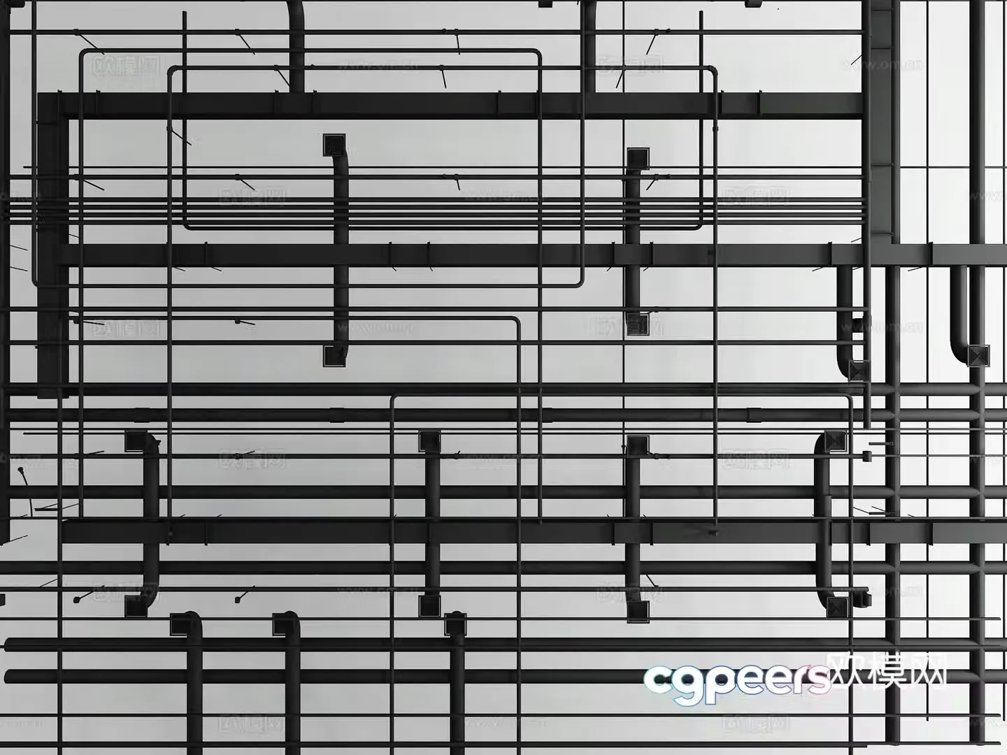 Industrial wind bare pipe frame 3D model
