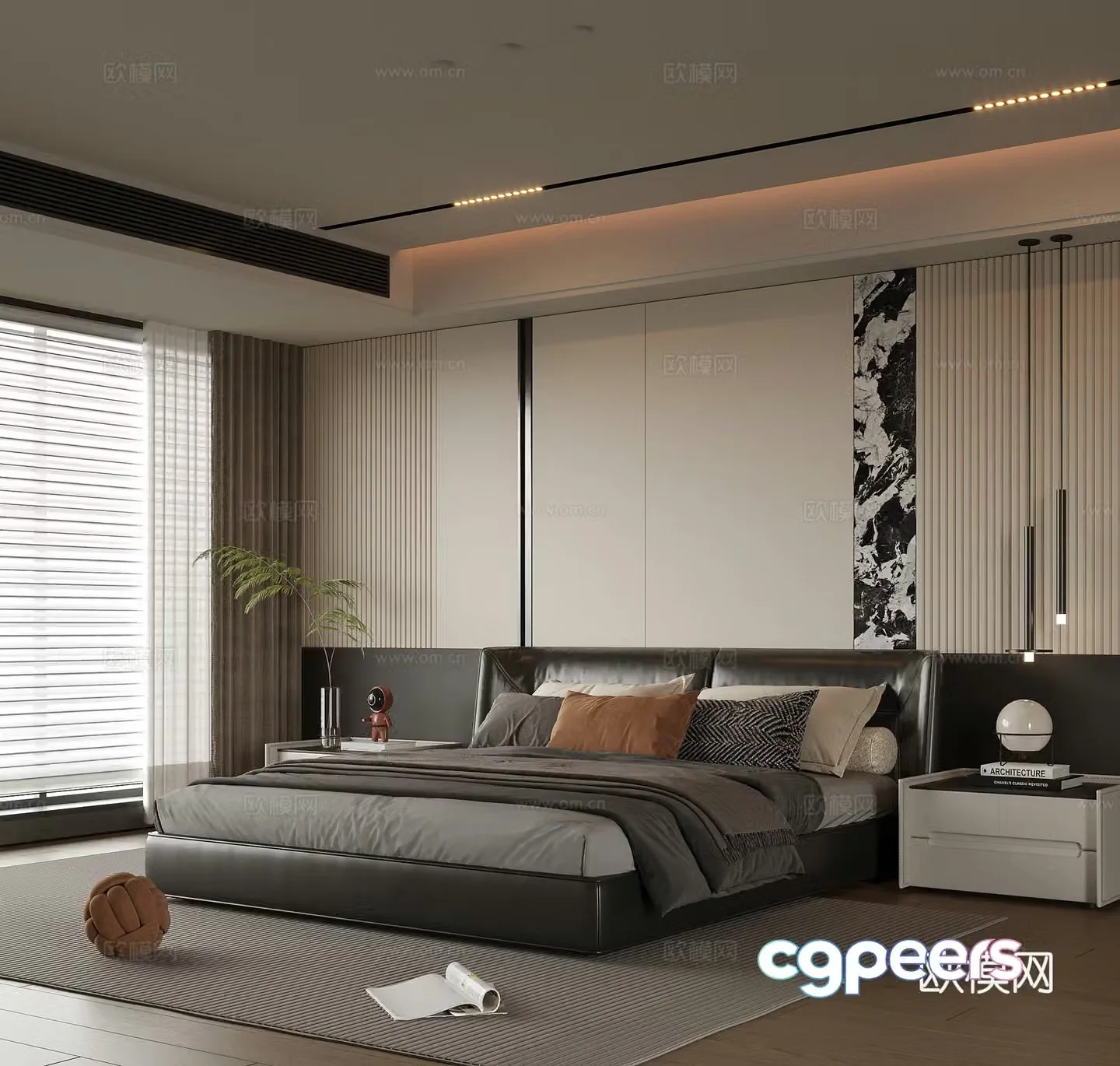 Modern bedroom Double bed nightstand 3d model