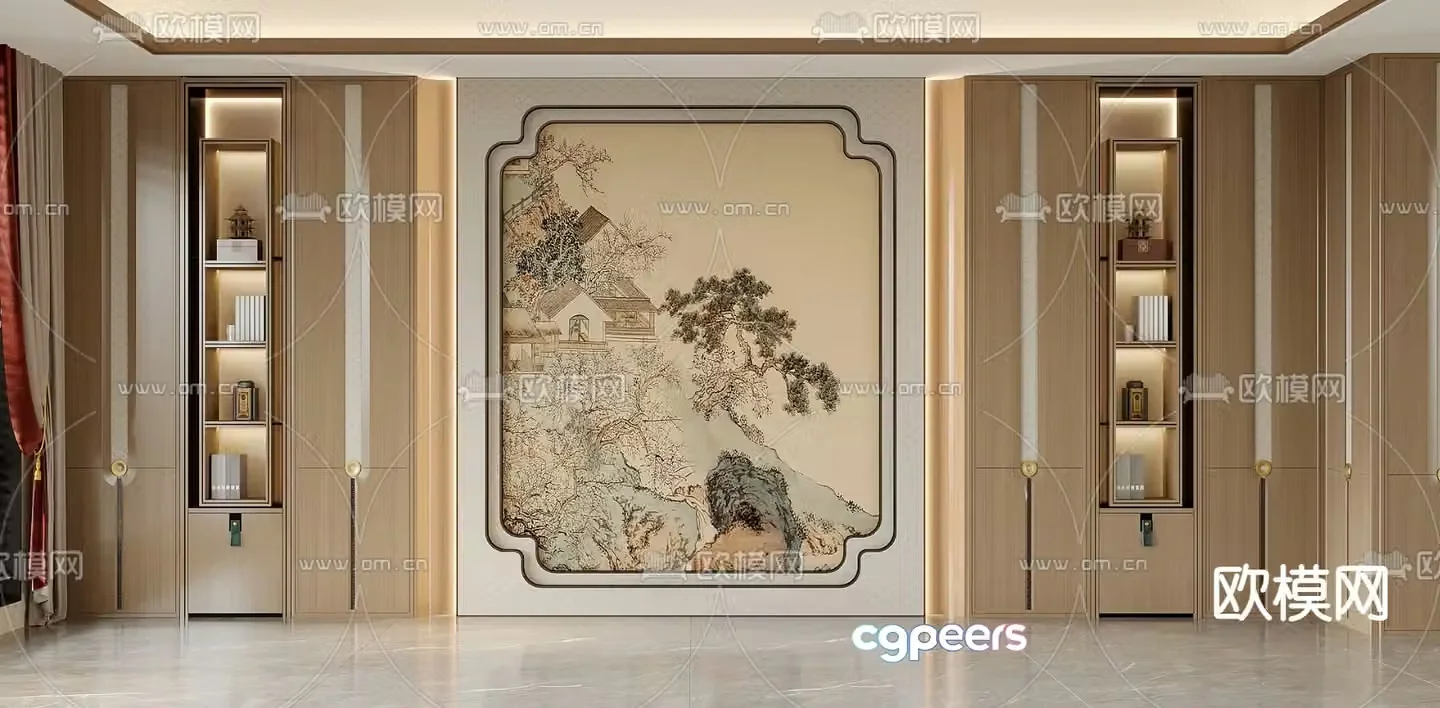 New Chinese style background wall landscape background 3d model