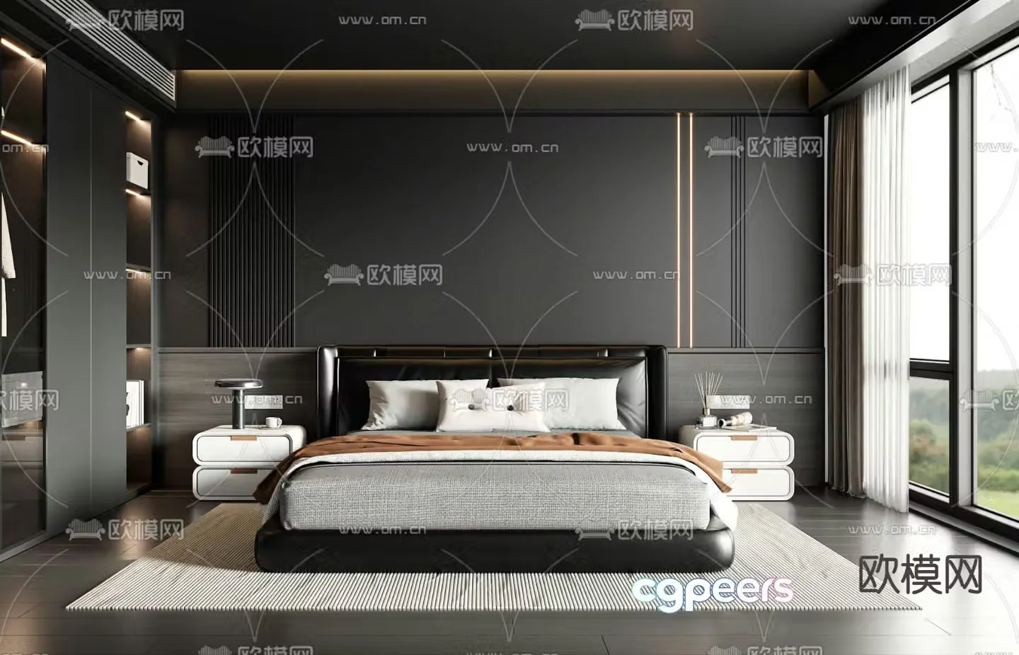 Dark style master room master bedroom bedroom 3d model