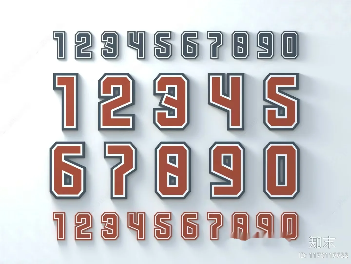 Three-Dimensional Numbers 3D Model – 5704 – VRAY Render