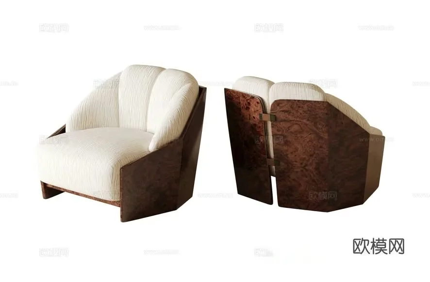 A Wooden Chair With White Cushions 3D Model – 12629 – CORONA Render