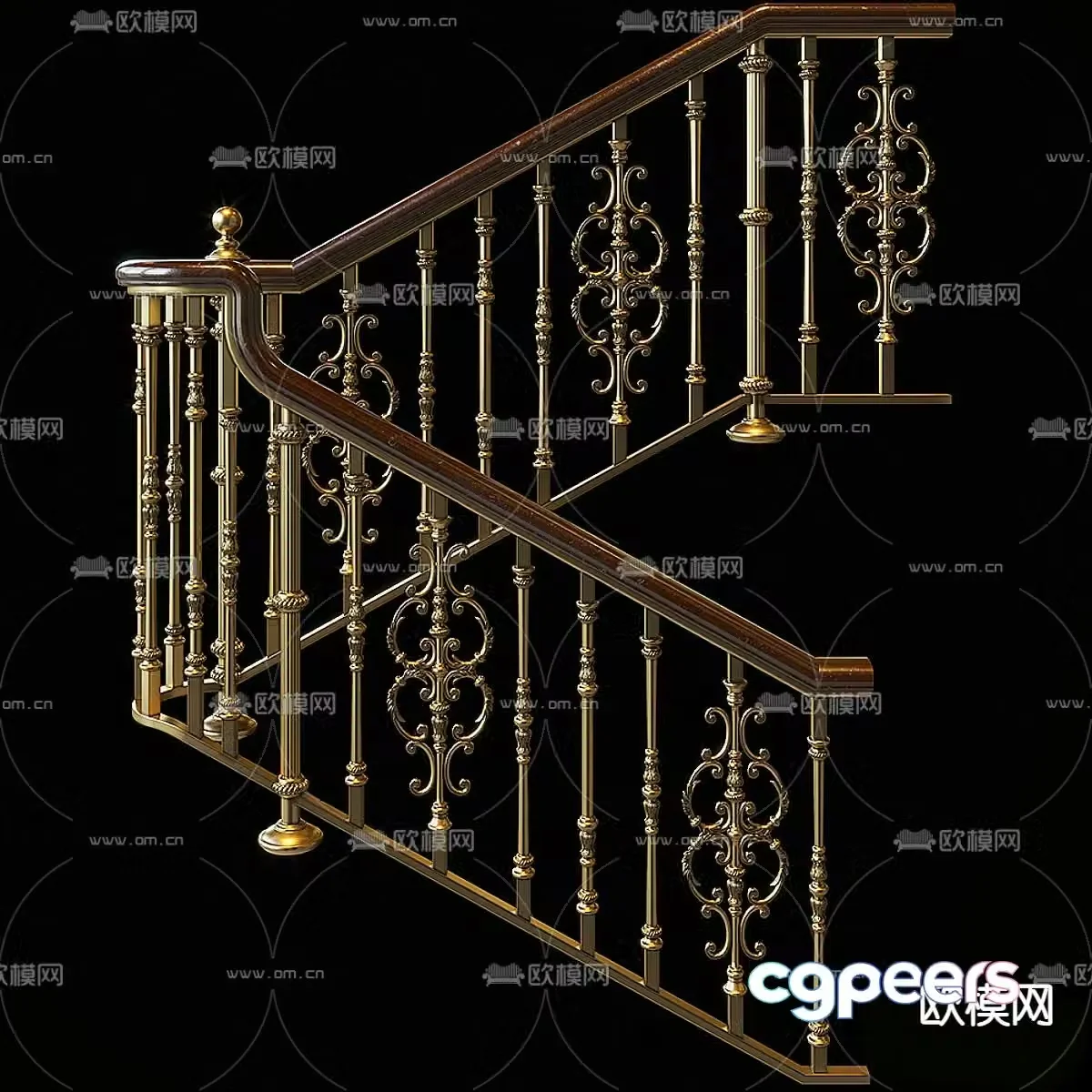 Simplified European railing stair handrail 3d model