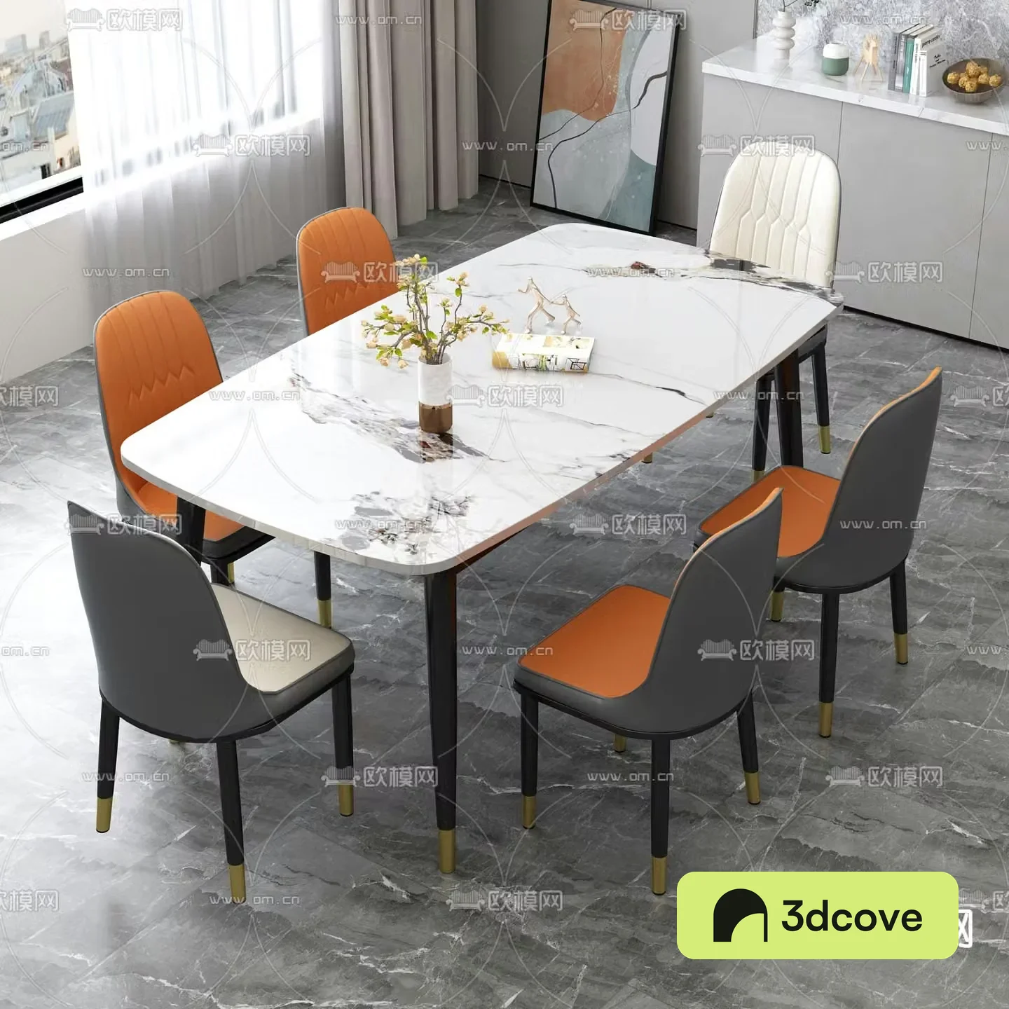 Light luxury dining table and chairs Slate dining table
