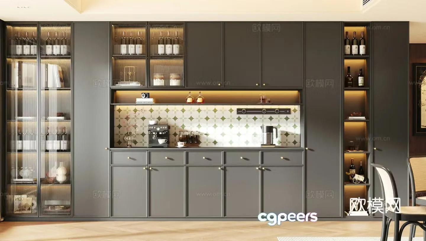 Italian light luxury wine cabinet 3D model