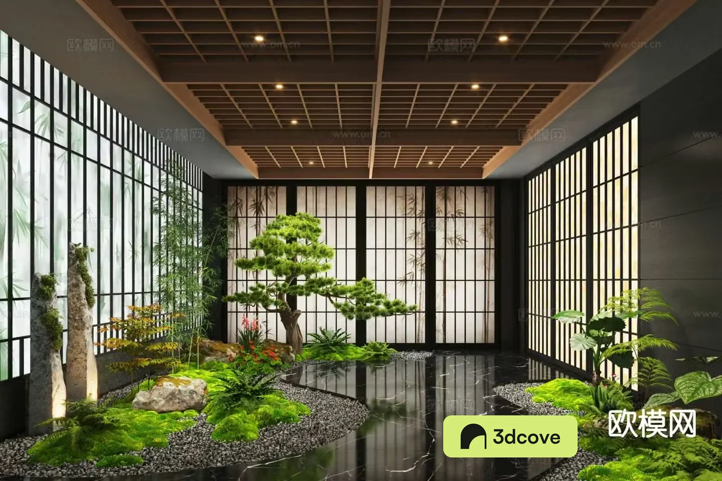 New Chinese style plant pile indoor landscaping