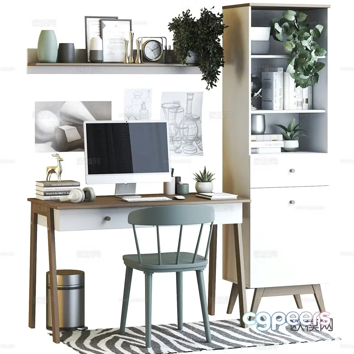 Modern Nordic desk and chair combination 3D model
