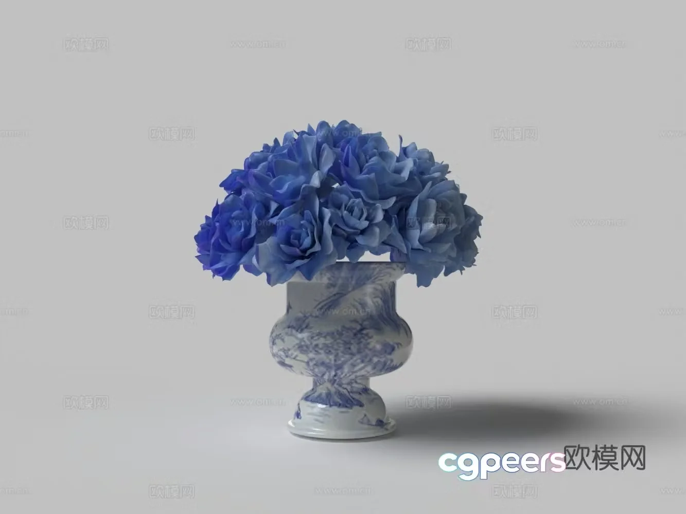 Chinese blue rose pot 3d model