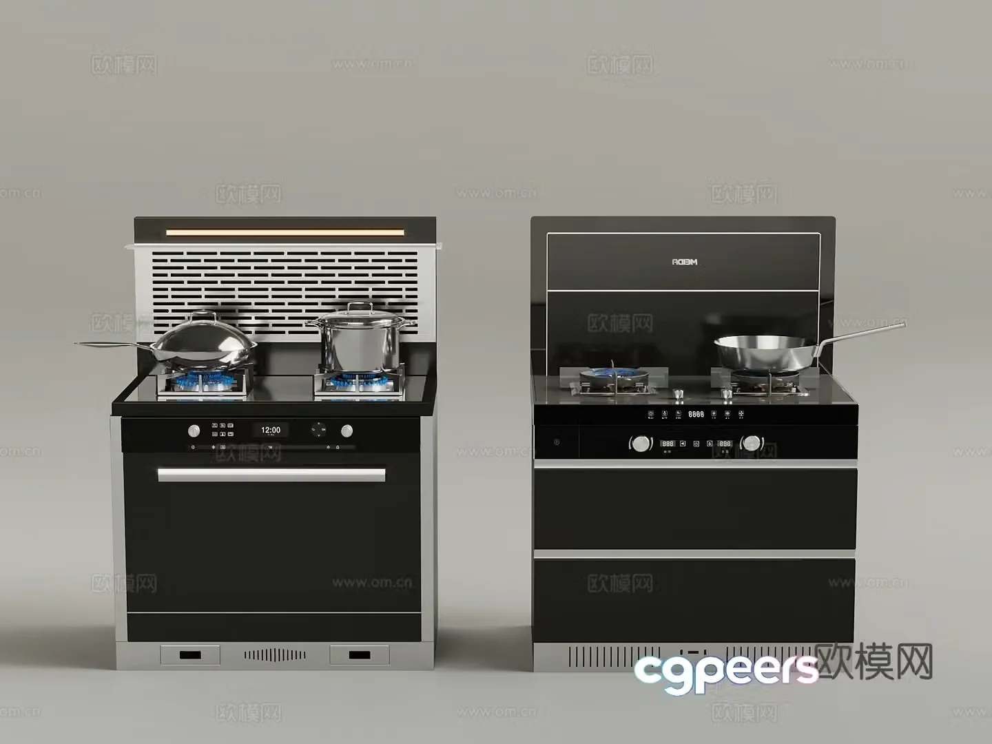 Modern hood stove integrated stove pot oven 3d model