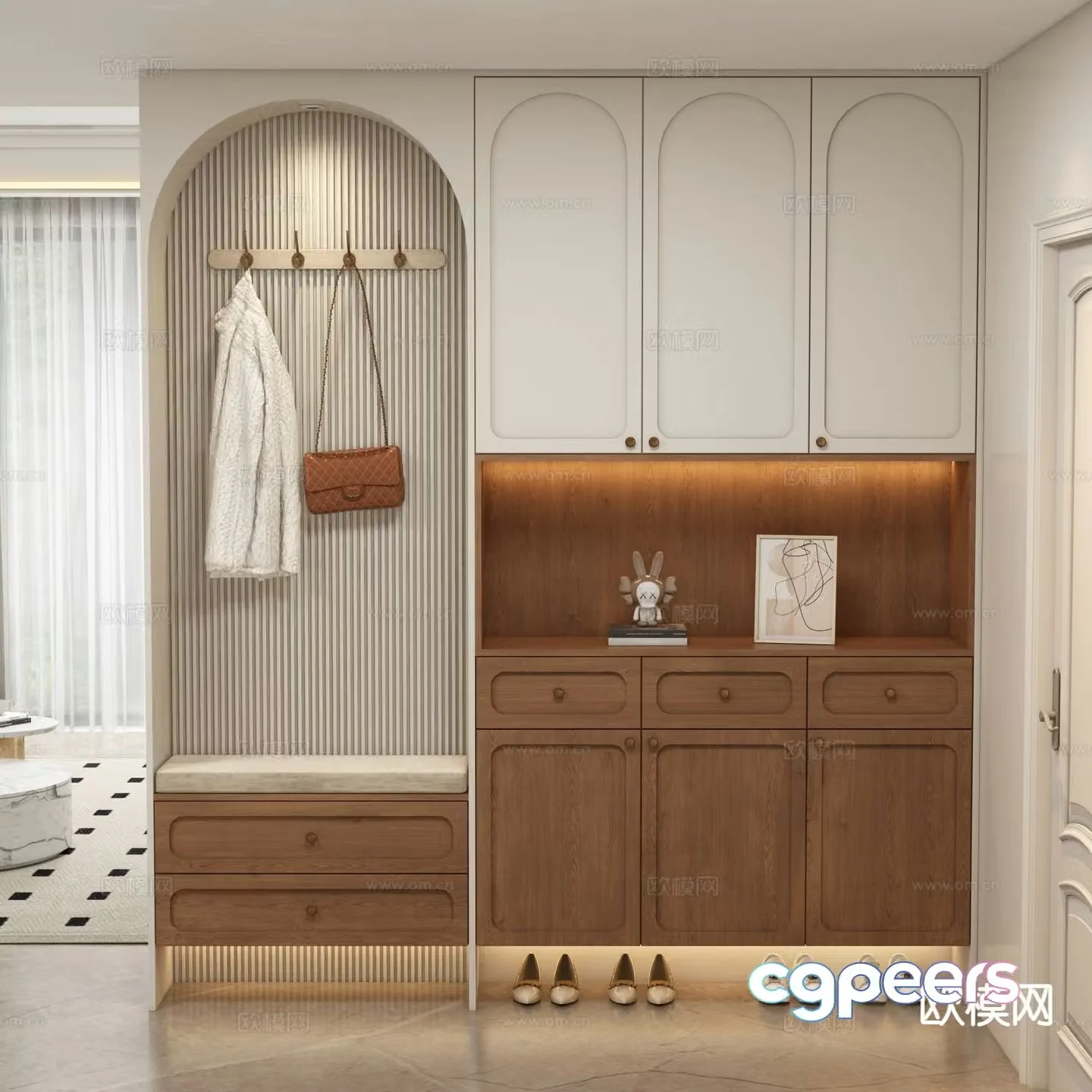 Medieval style entrance cabinet shoe cabinet 3d model