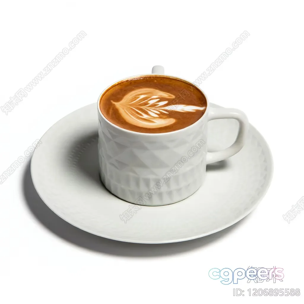 A White Cup With A Leaf Design On Top 3D Model – 17880 – VRAY Render