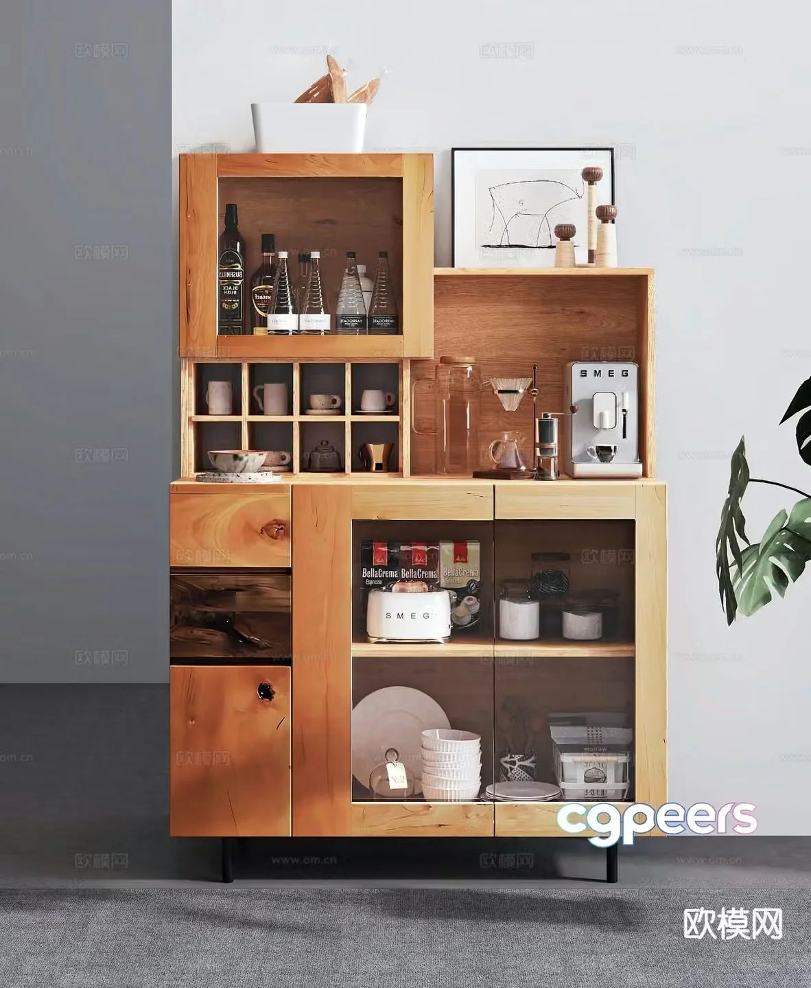 Log style sideboard wine cabinet 3D model