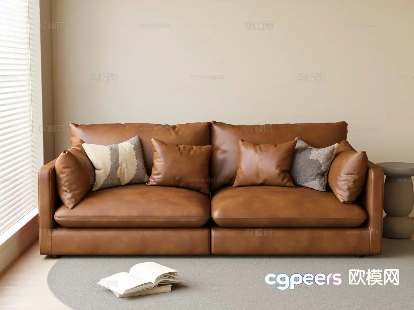 Modern loveseat leather sofa 3d model