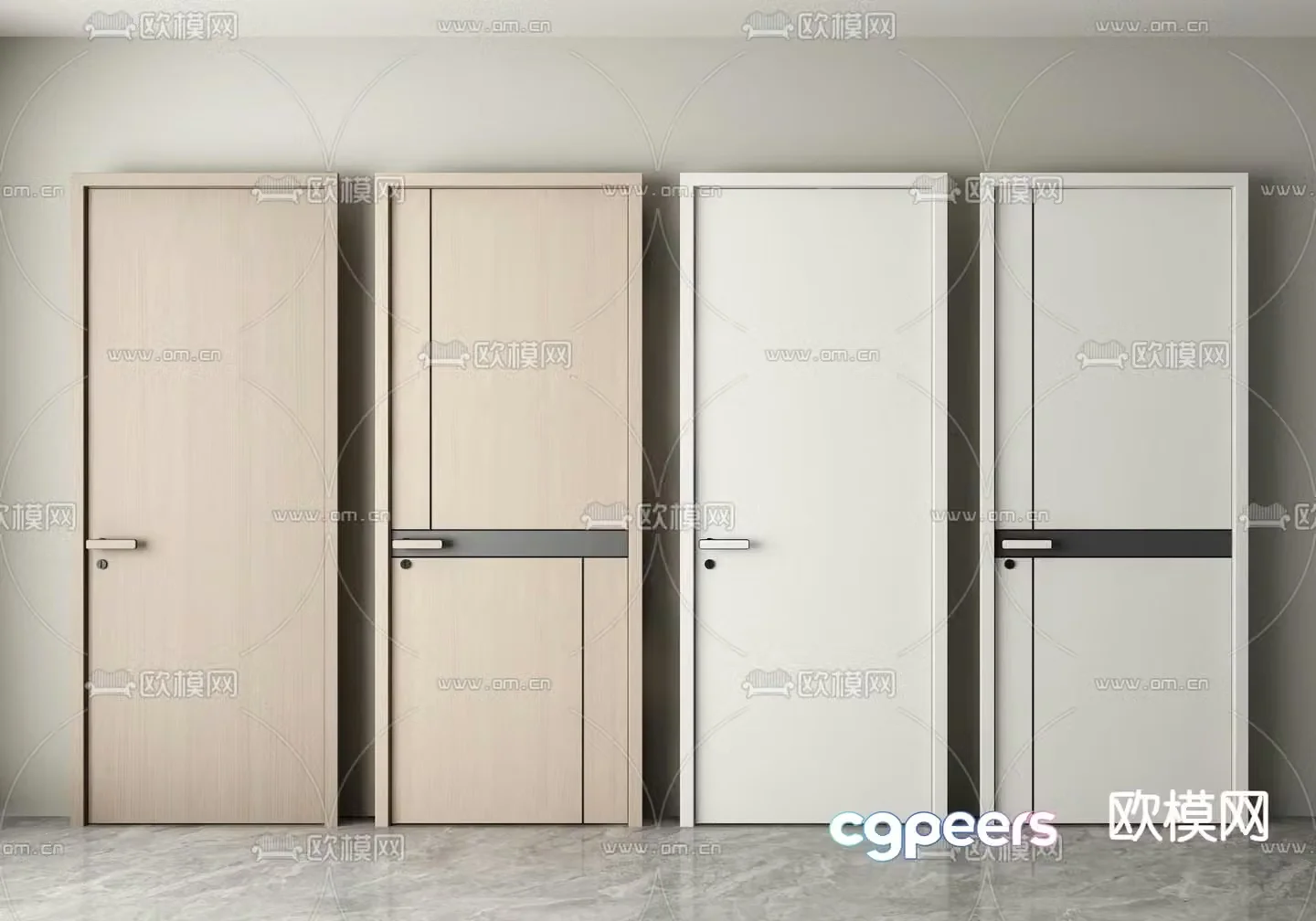 Modern single-open door bedroom door 3d model