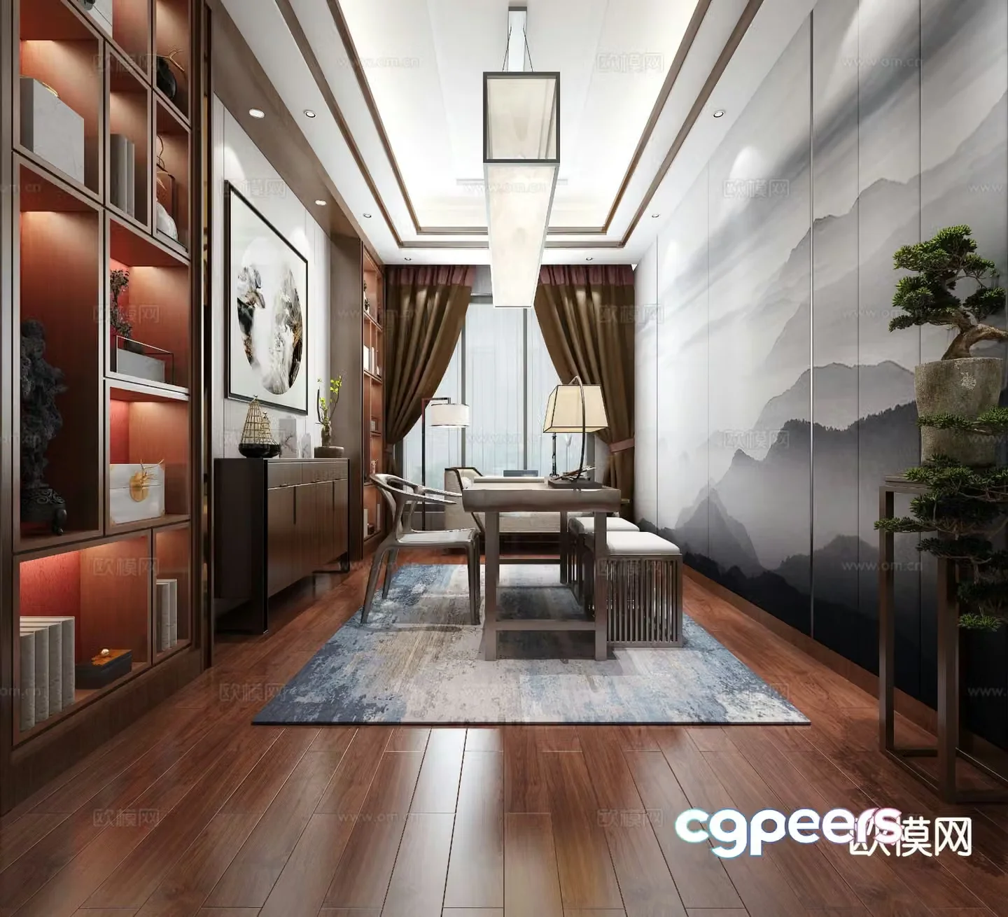 New Chinese style study 3D model