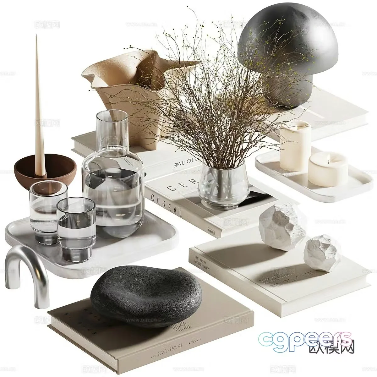 Modern jewelry ornaments books vase 3d model