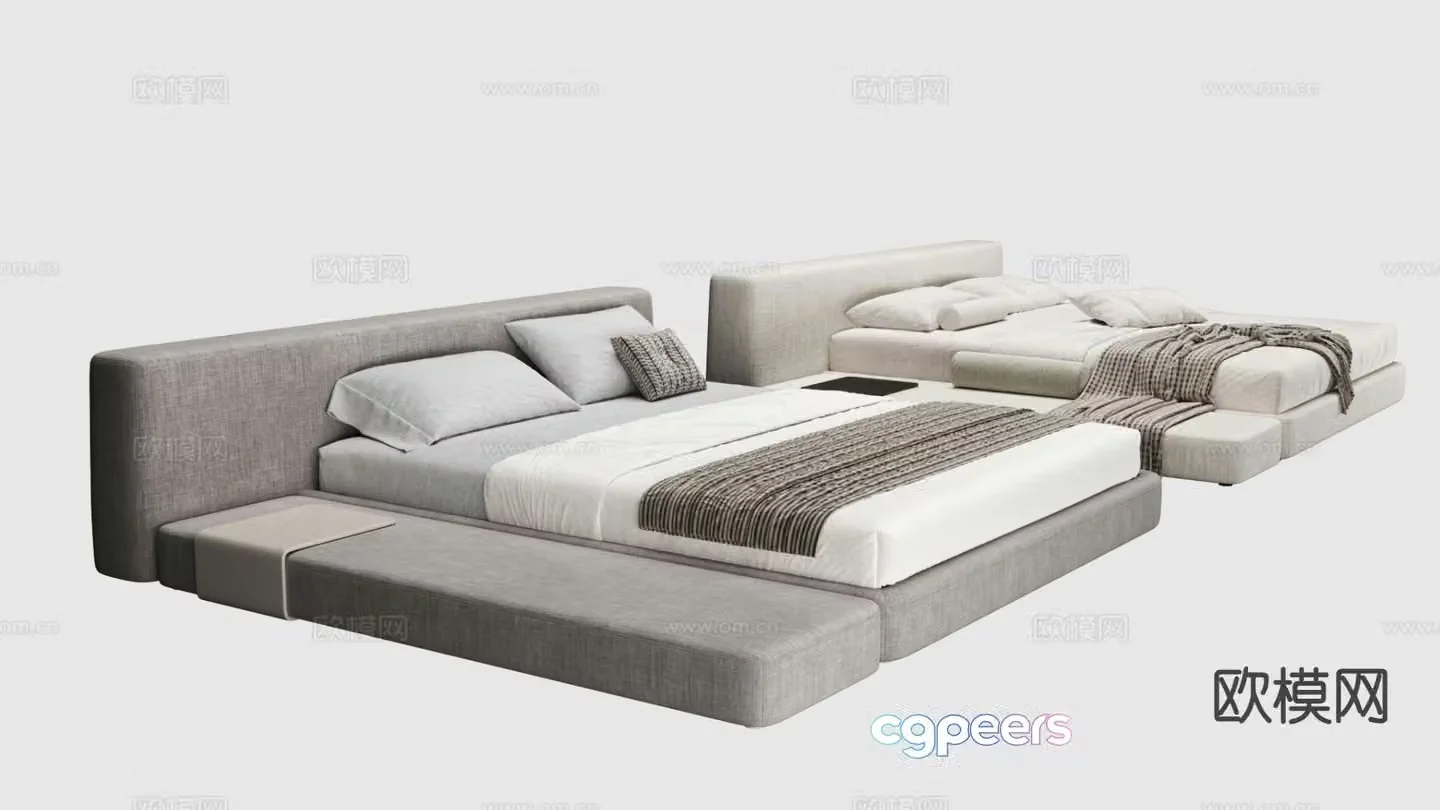 Italian minimalist double bed 3D model
