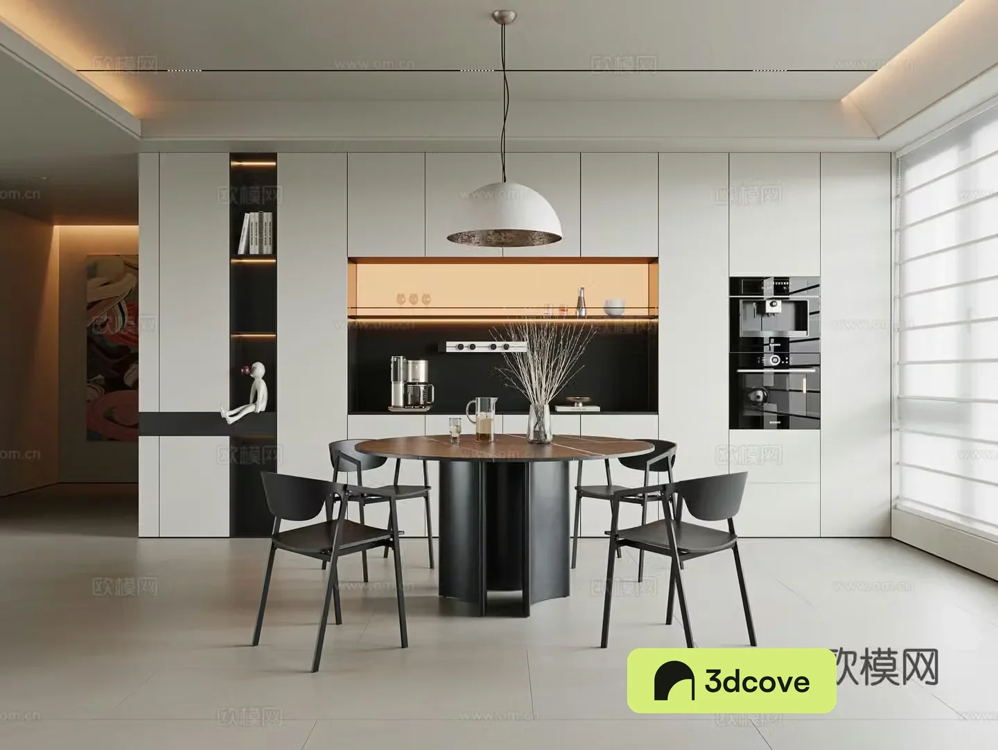 Modern minimalist dining room Round dining table Solid wood dining table Single chair Solid wood dining chair Sideboard