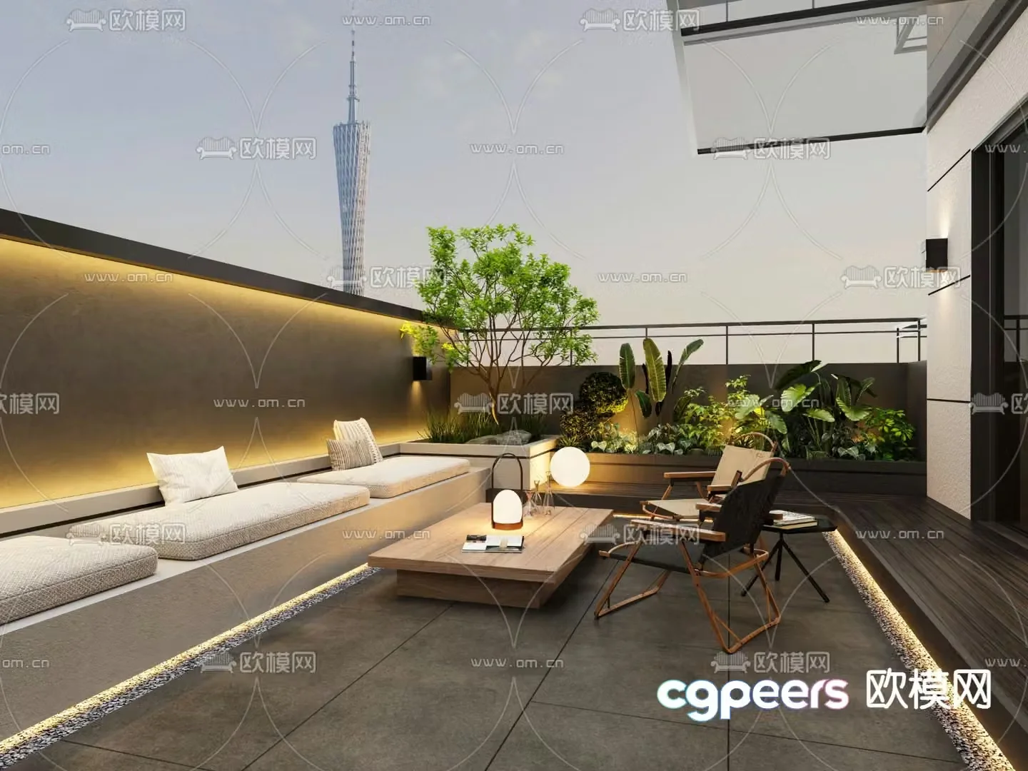 Modern roof garden terrace garden 3d model