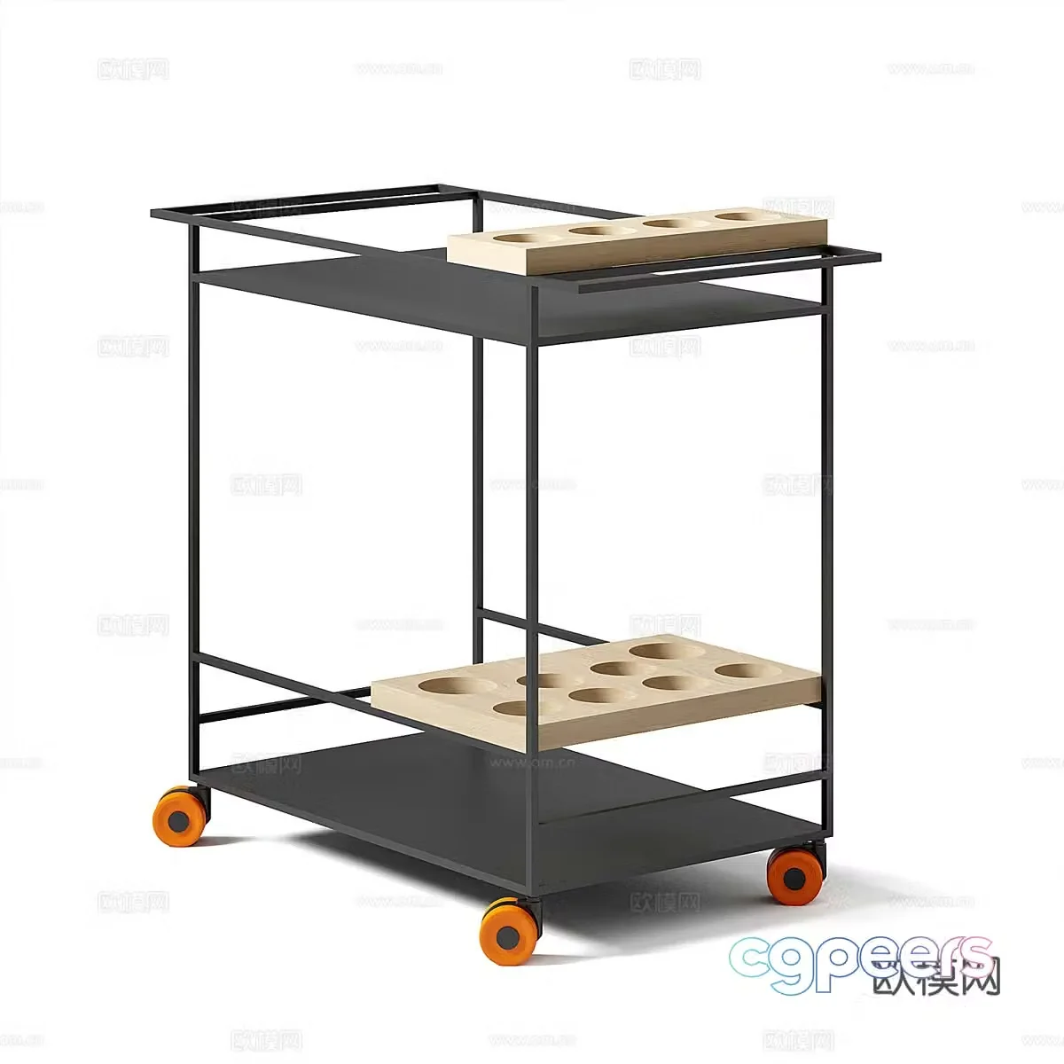 Nordic simple small cart bar cart wine rack 3d model