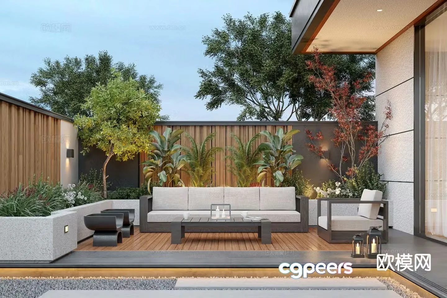 Villa garden courtyard landscape 3d model