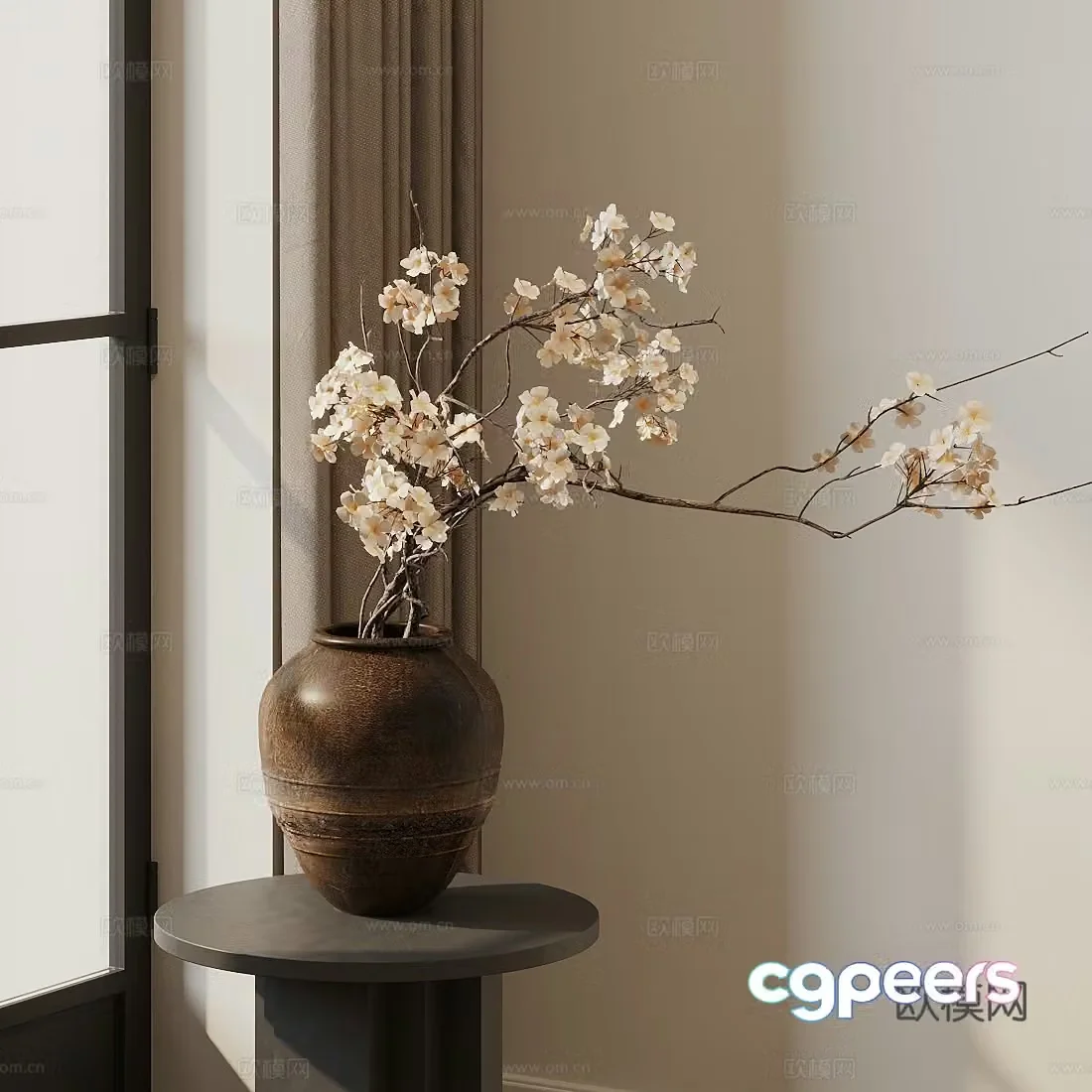 New Chinese style flower branches flower art simulated flowers pottery jar vase 3D model