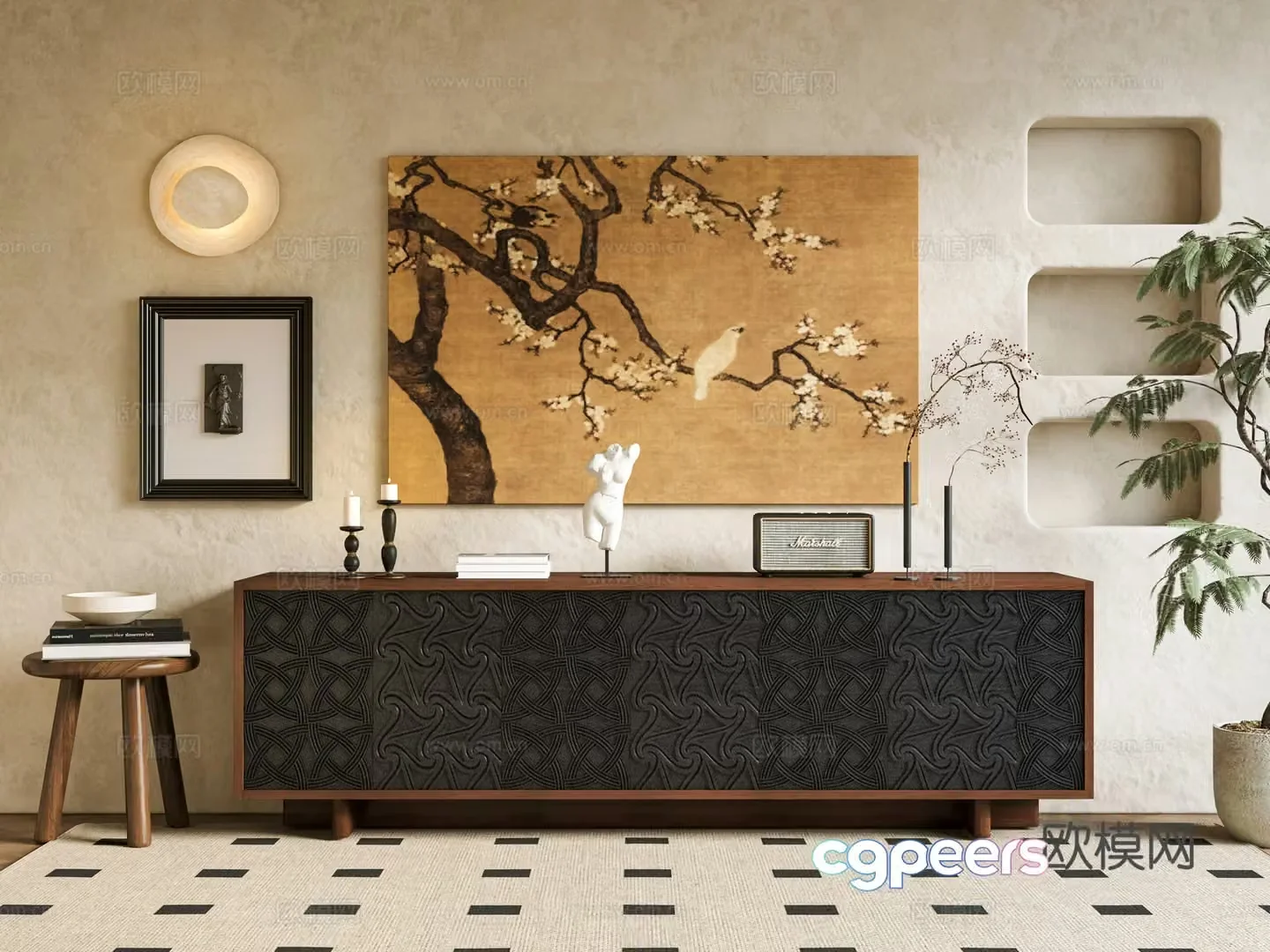Medium TV Cabinet Medium Decoration Painting Retro Side Cabinets Warehouse Cabinets Side Cabinets Storage Cabinets 3D Model