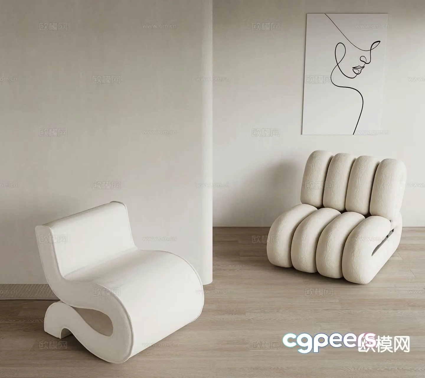 Cream style single sofa 3d model