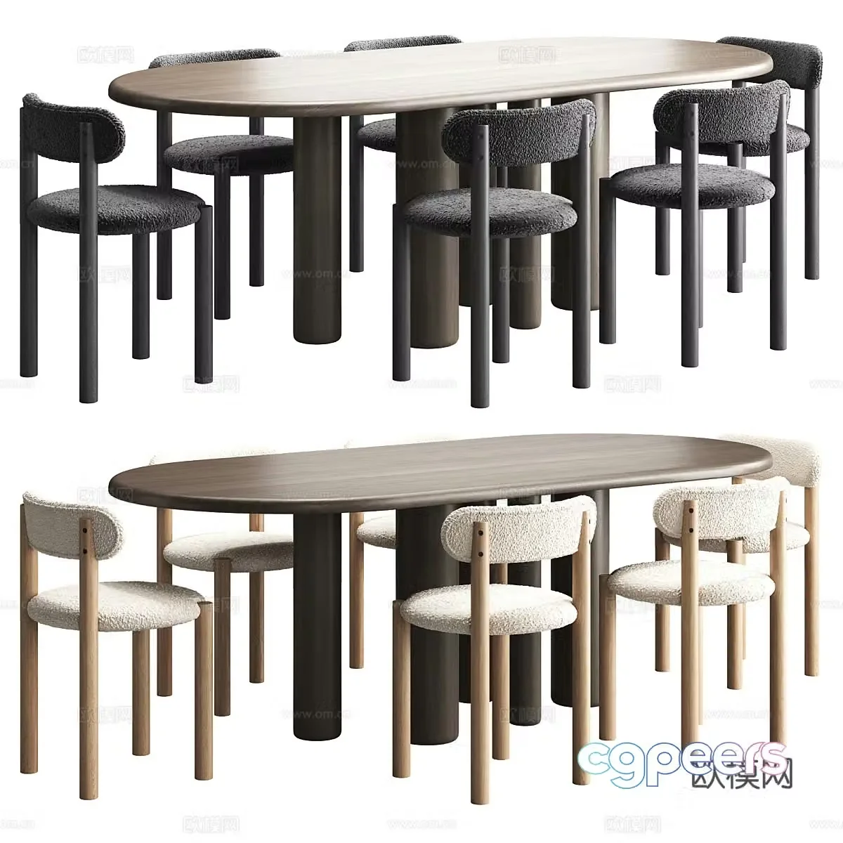 Modern cream style dining table and chair 3d model
