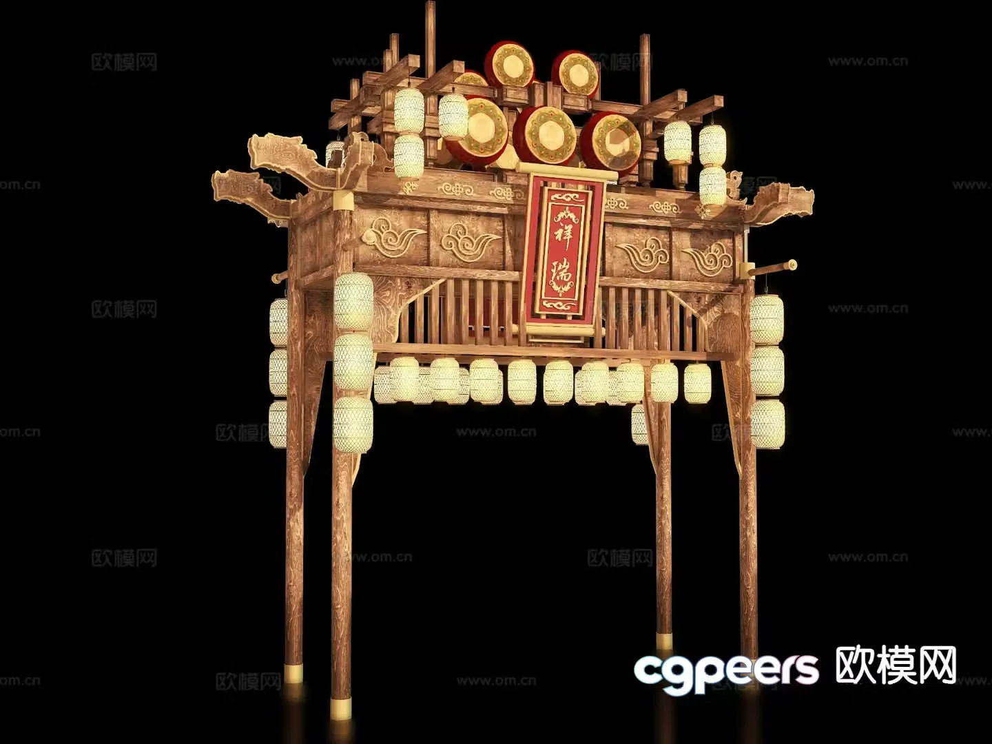 New Chinese style ancient building archway Guochao entrance 3D model