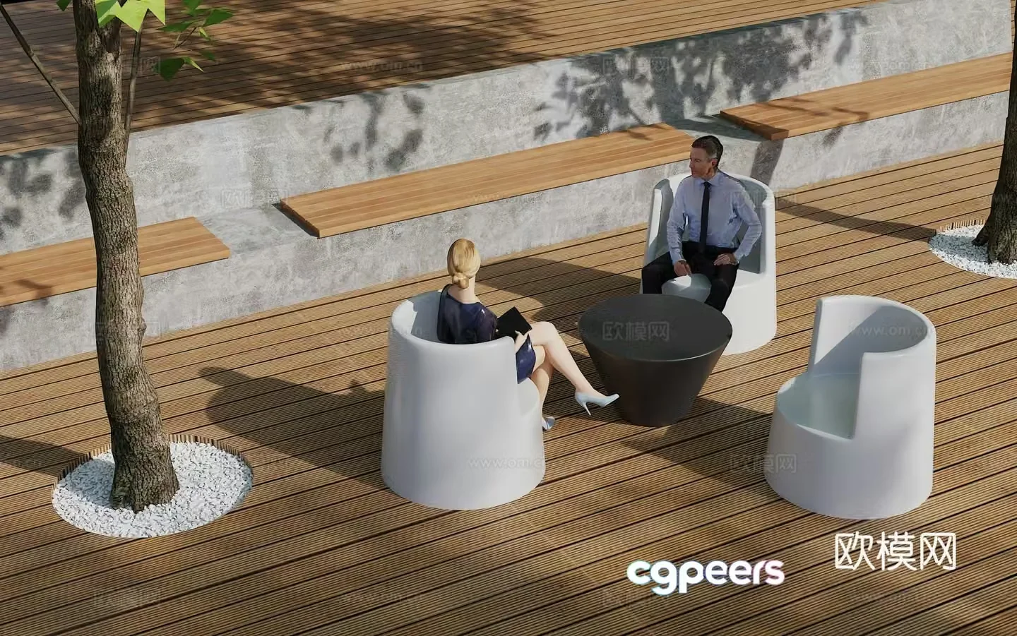 Outdoor landscape table and chairs leisure table and chair 3d model