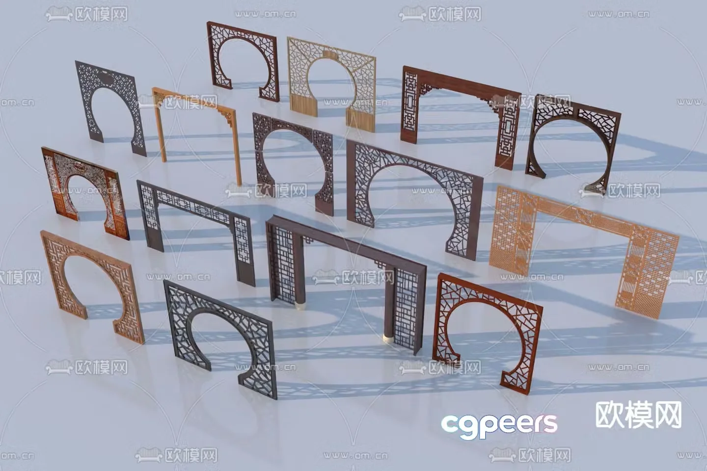 New Chinese style moon gate grille door moon cave door 3D model