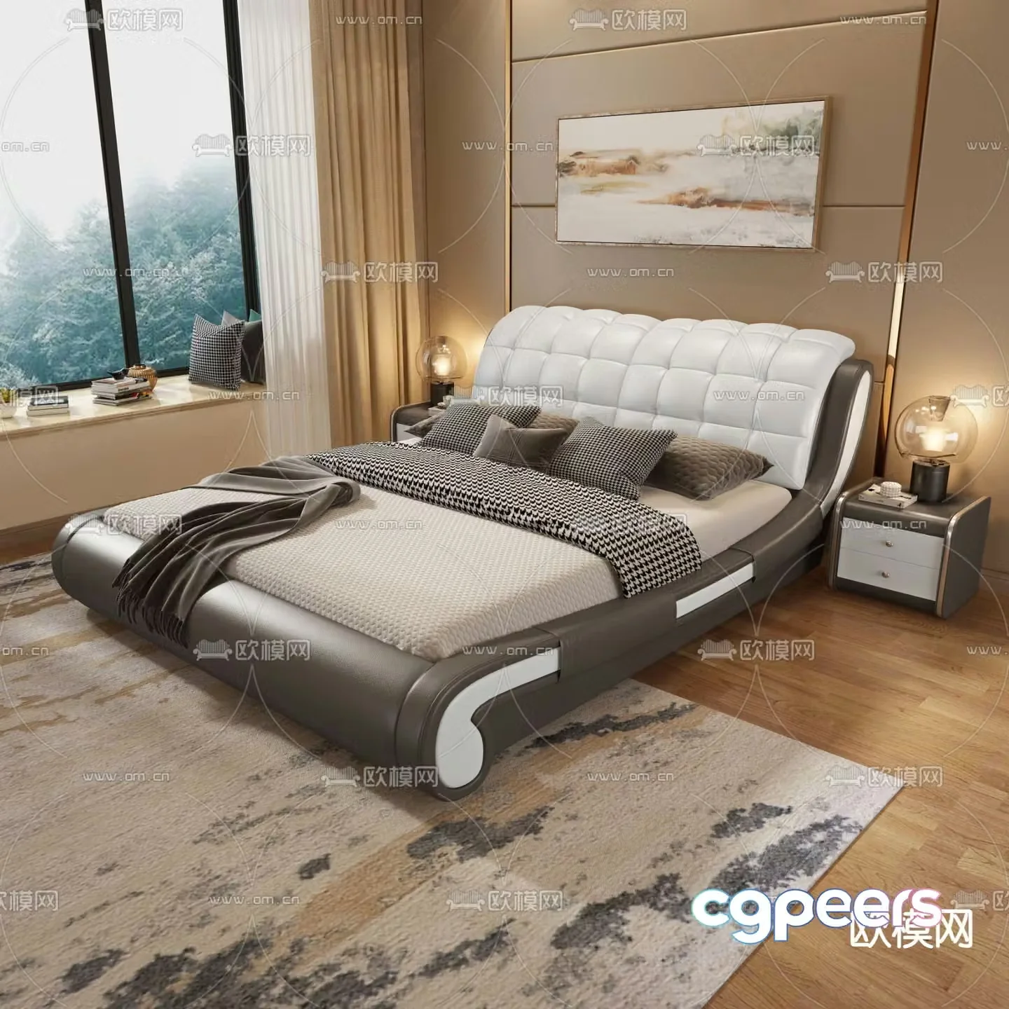 Modern double bed 3d model