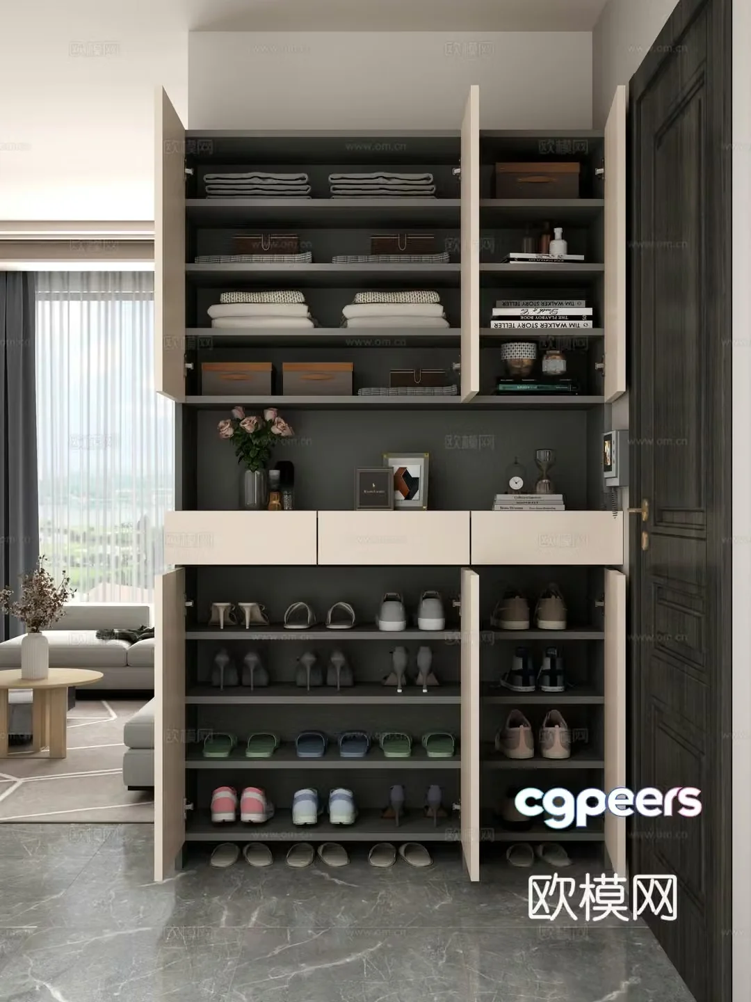 Modern shoe cabinet shoe cabinet open combined shoe cabinet side cabinet door-entry shoe cabinet 3D model