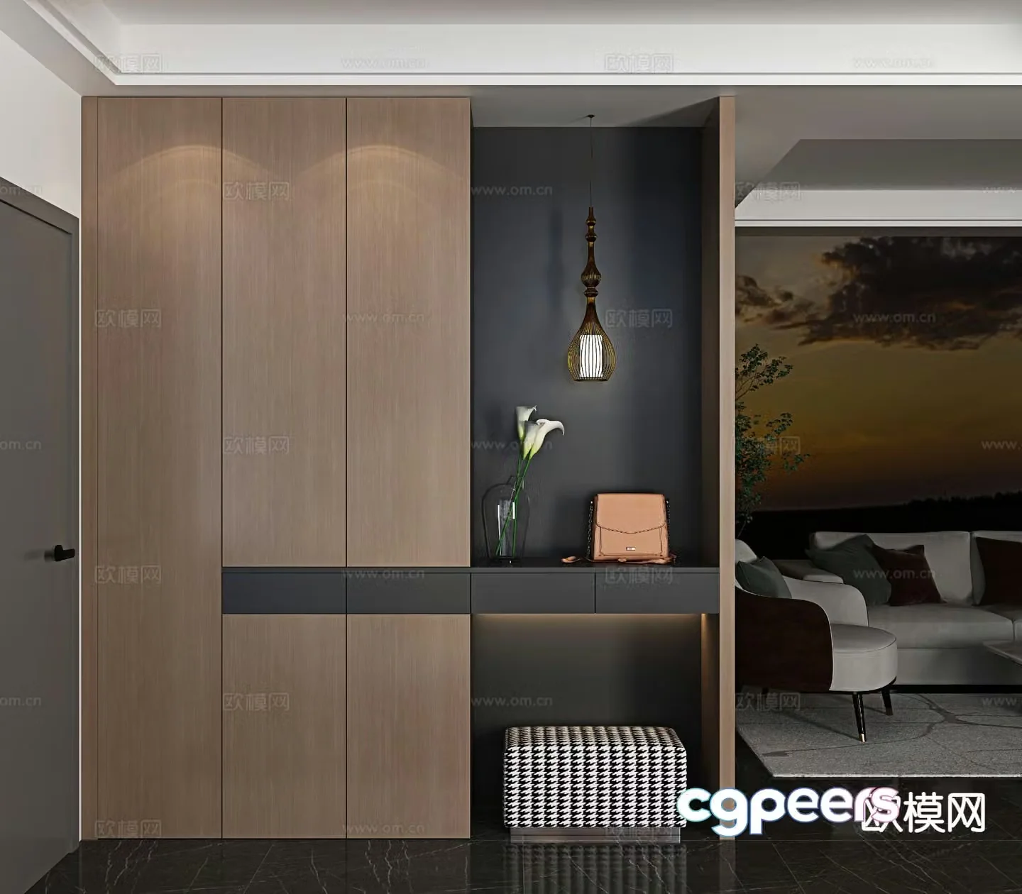 Italian style entrance shoe cabinet 3D model
