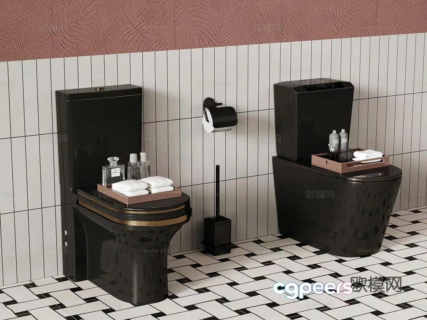 French toilet bathroom small pieces dark toilet 3d model
