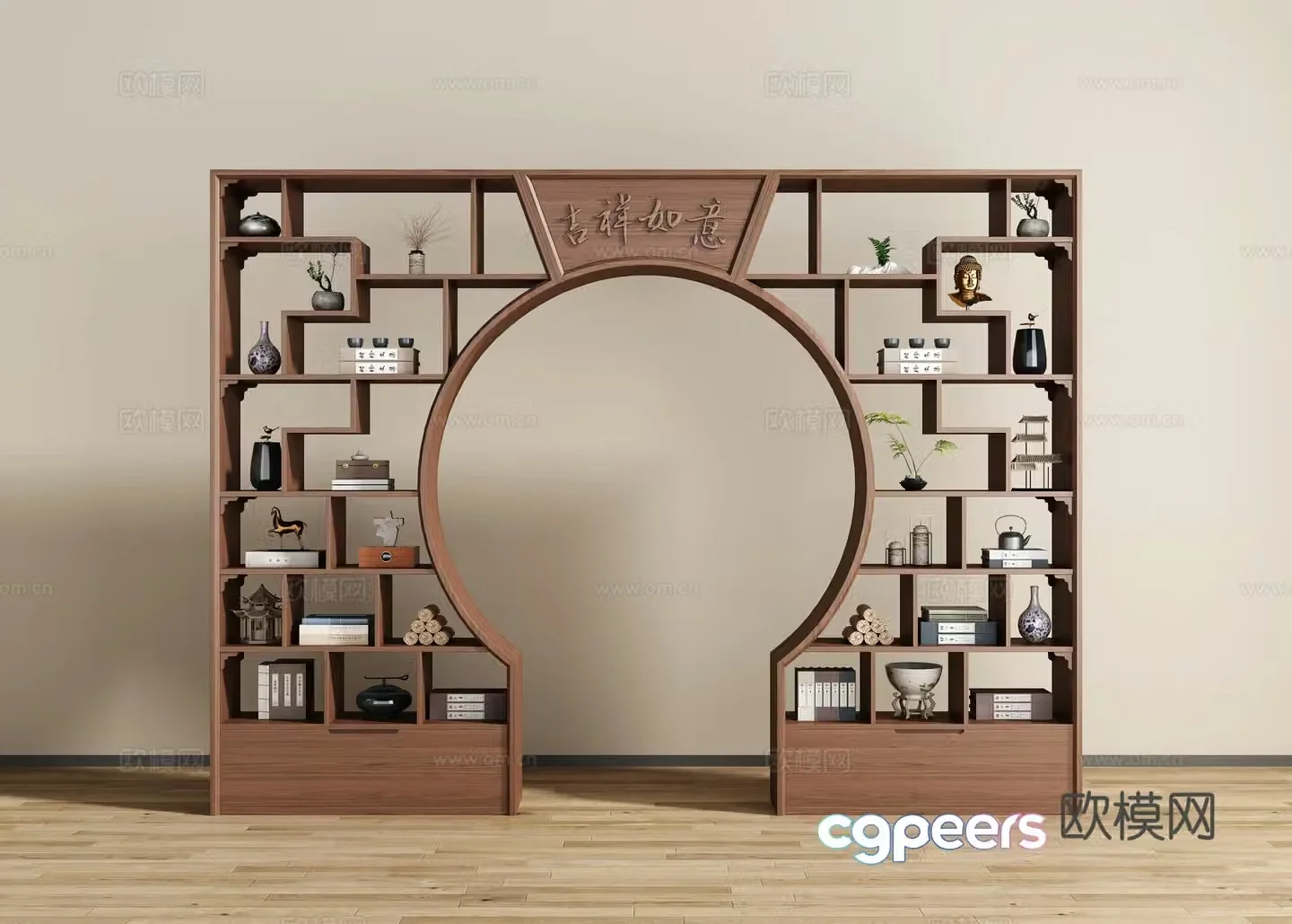New Chinese style moon door antique shelf 3D model