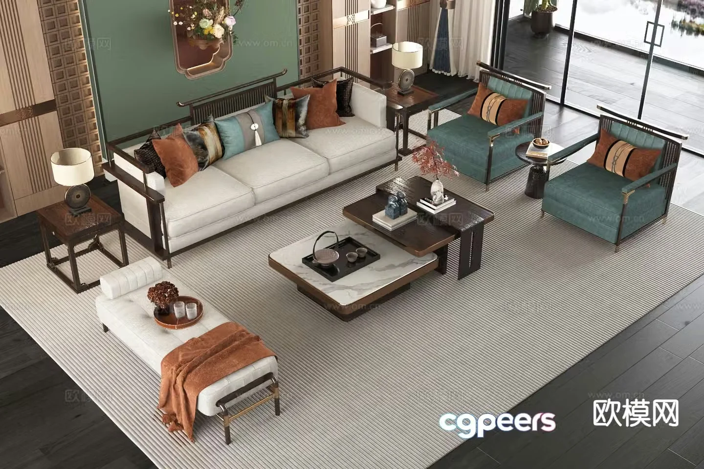 New Chinese style sofa modular sofa 3d model