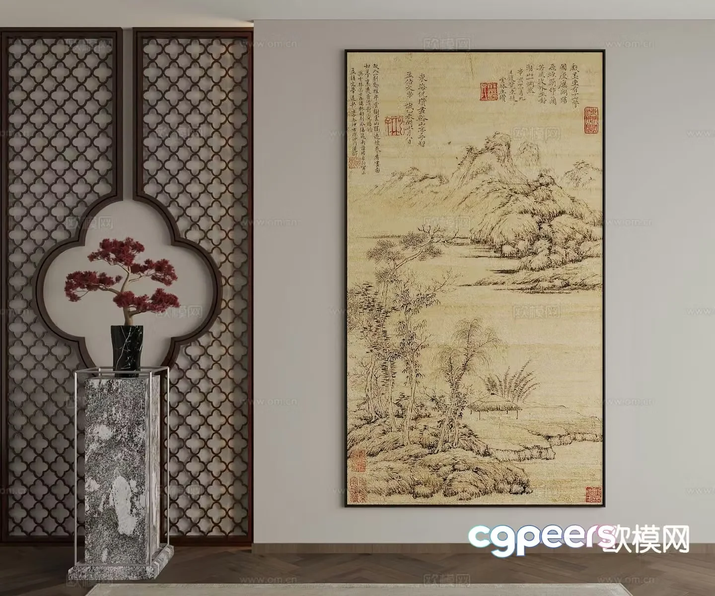 New Chinese style decorative painting landscape painting hanging painting 3D model