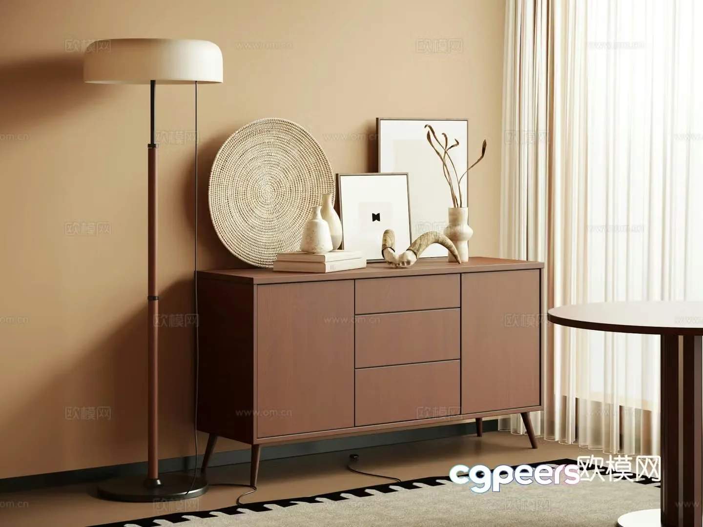 Middle-aged dining sideboard porch cabinet sideboard 3D model