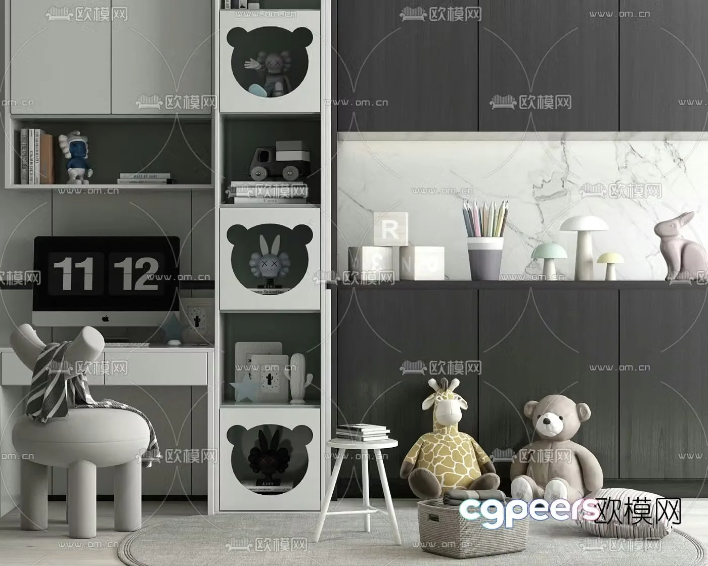 Modern all-in-one children’s bookcase 3d model