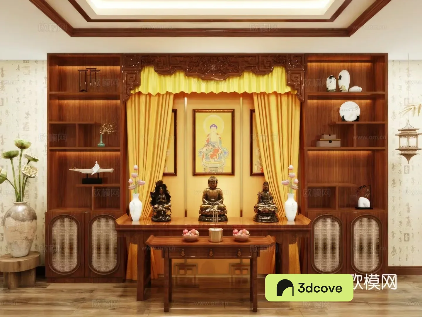 Buddhist natscar for the 3D model of the candlestick platform of Table incense burner