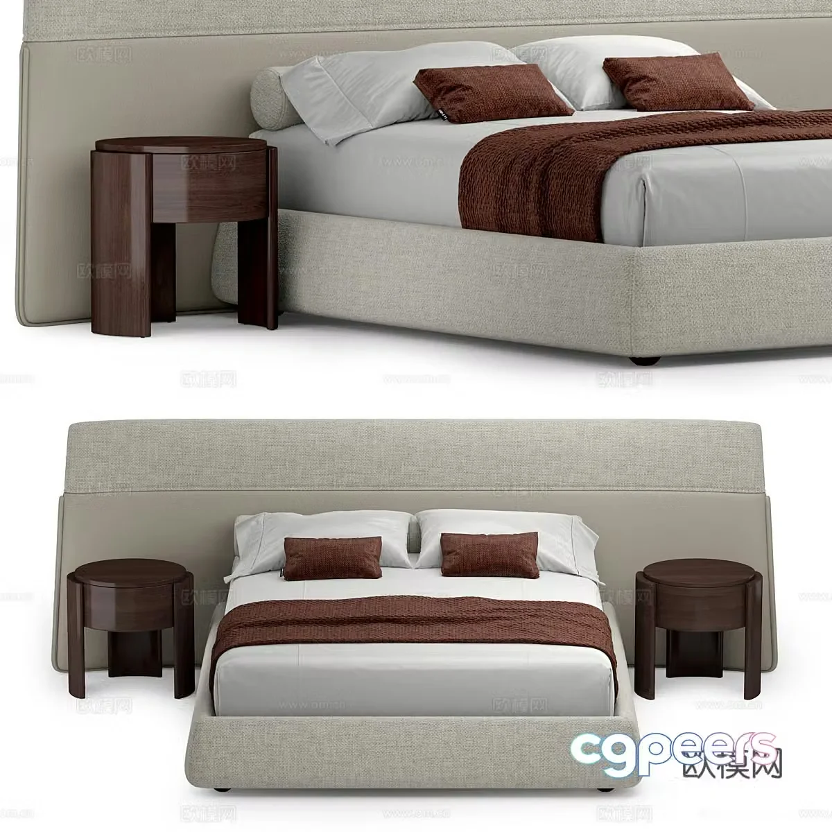 Modern Italian fabric leather double bed 3D model