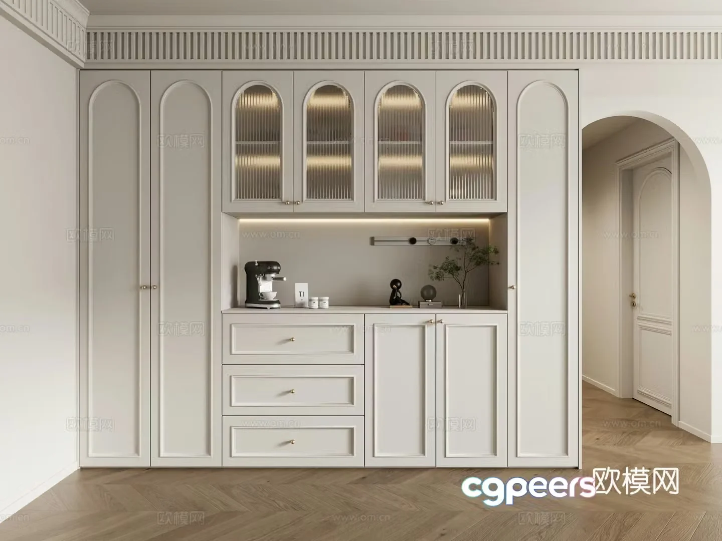 French cream sideboard wine cabinet sideboard restaurant sideboard sideboard sideboard ornament 3D model