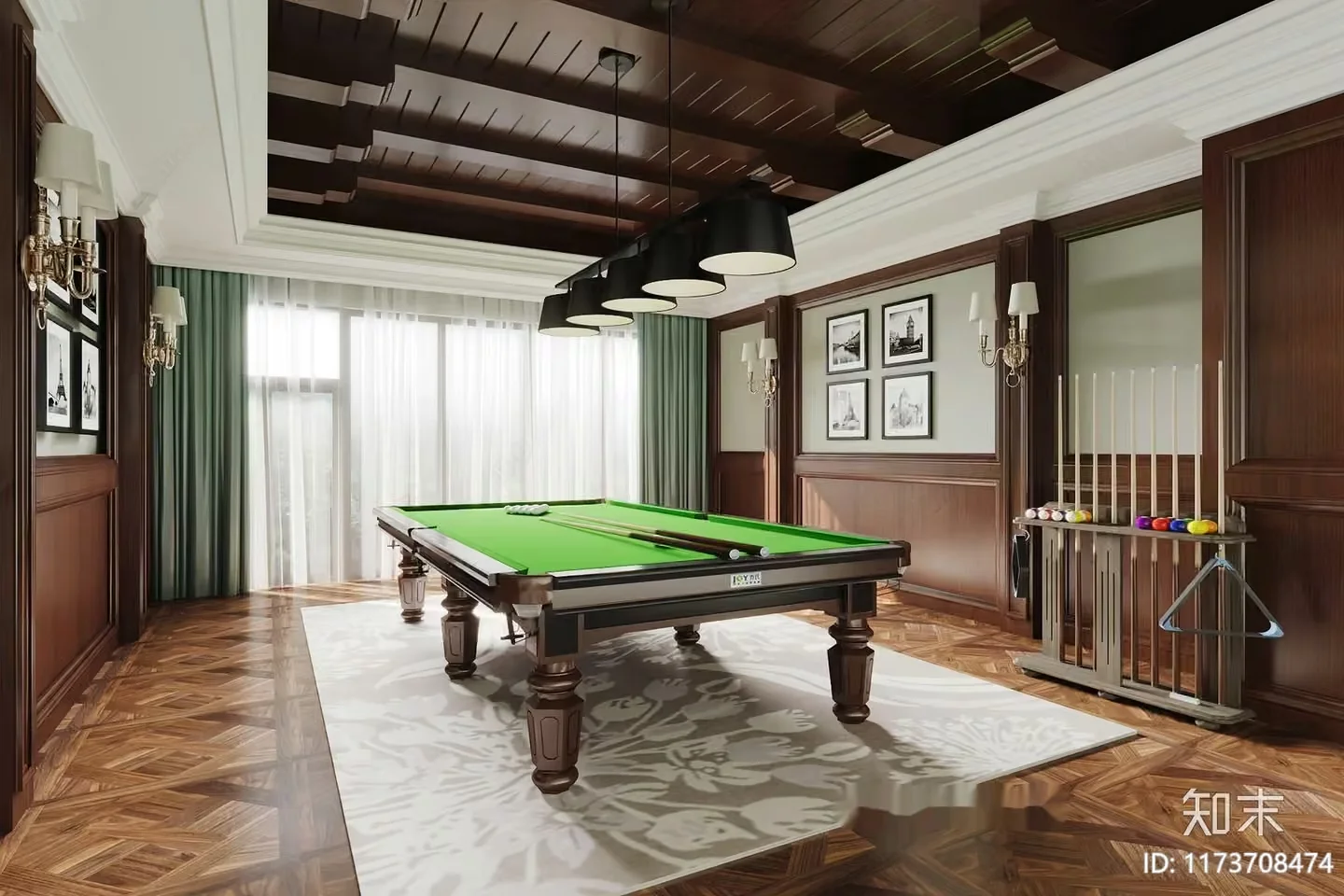 The Main Subject Is A Pool Table With Green Felt 3D Model – 1308 – VRAY Render
