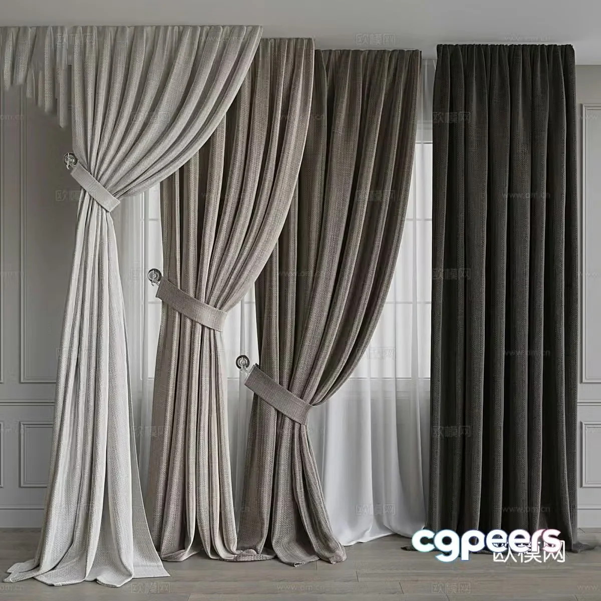 New Chinese curtains 3D model of curtains