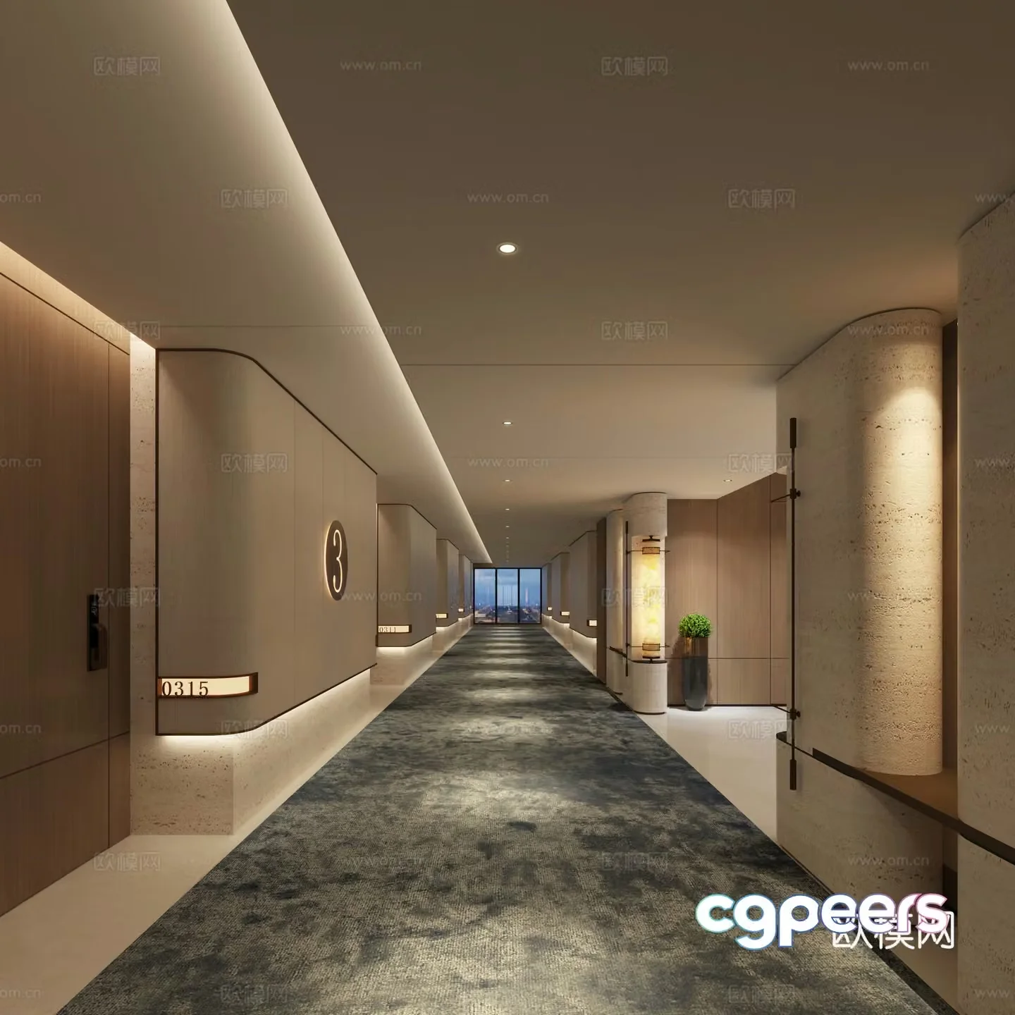 Modern club aisle hotel aisle 3d model