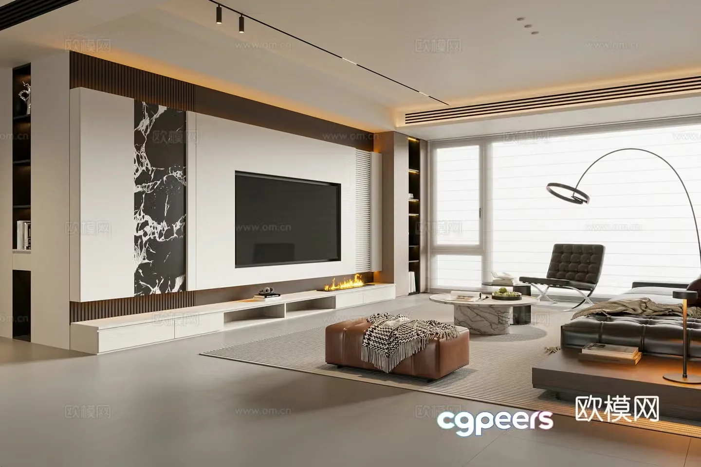 Modern simple living room sofa coffee table combination leisure chair TV cabinet sofa stool floor lamp 3d model